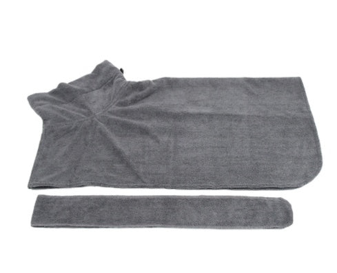 Grey MANDOTOS absorbent pet bathrobe with a hood and adjustable strap for pets after bathing