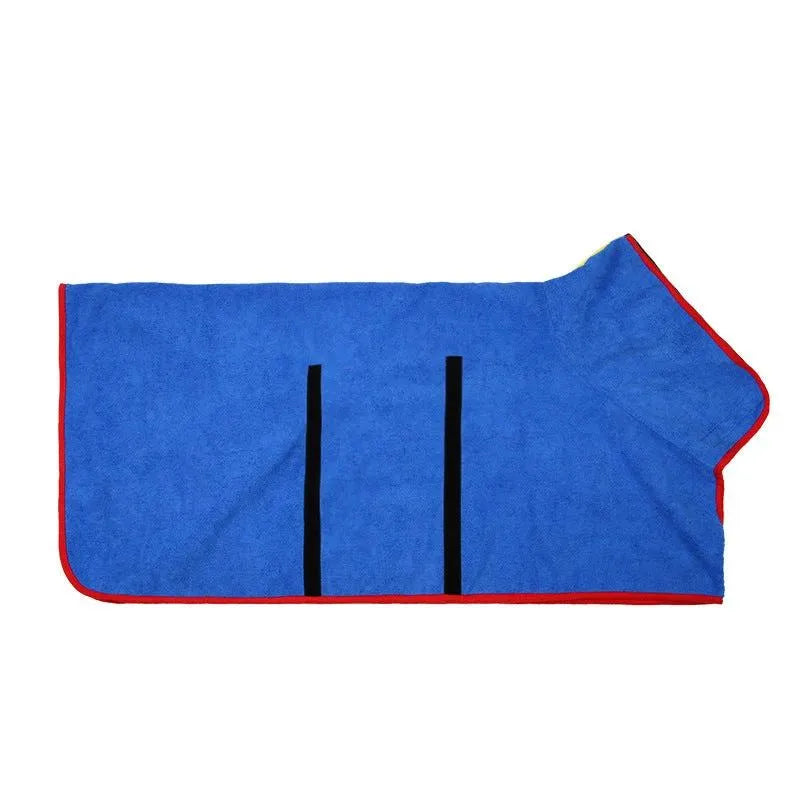 Absorbent pet bathrobe by MANDOTOS in blue, available in XL, L, and M sizes, perfect for keeping pets dry after baths.