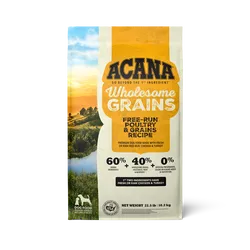 Acana Adult Wholesome Grains Free Run Poultry Dog Food by The Family Pet, 22.5lb bag, featuring natural ingredients for he...