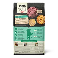 Acana Adult Wholesome Grains Lamb and Pumpkin dog food in a 4lb bag by The Family Pet, featuring a natural earthy color.