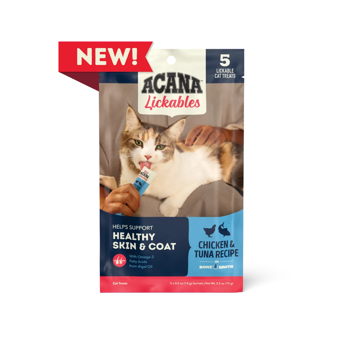 Acana Chicken and Tuna Gourmet Lickable Cat Treats 35g Pack by The Family Pet, budget-friendly cat treats in a vibrant pac...