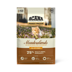 Acana Meadowland cat food grain free with 75% quality animal ingredients for all life stages