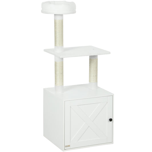 Purrfect Pet Kingdom Cat Tree With Litter Box Enclosure, Scratching Posts, Bed, C (White) - Premium Cat Trees & Furniture