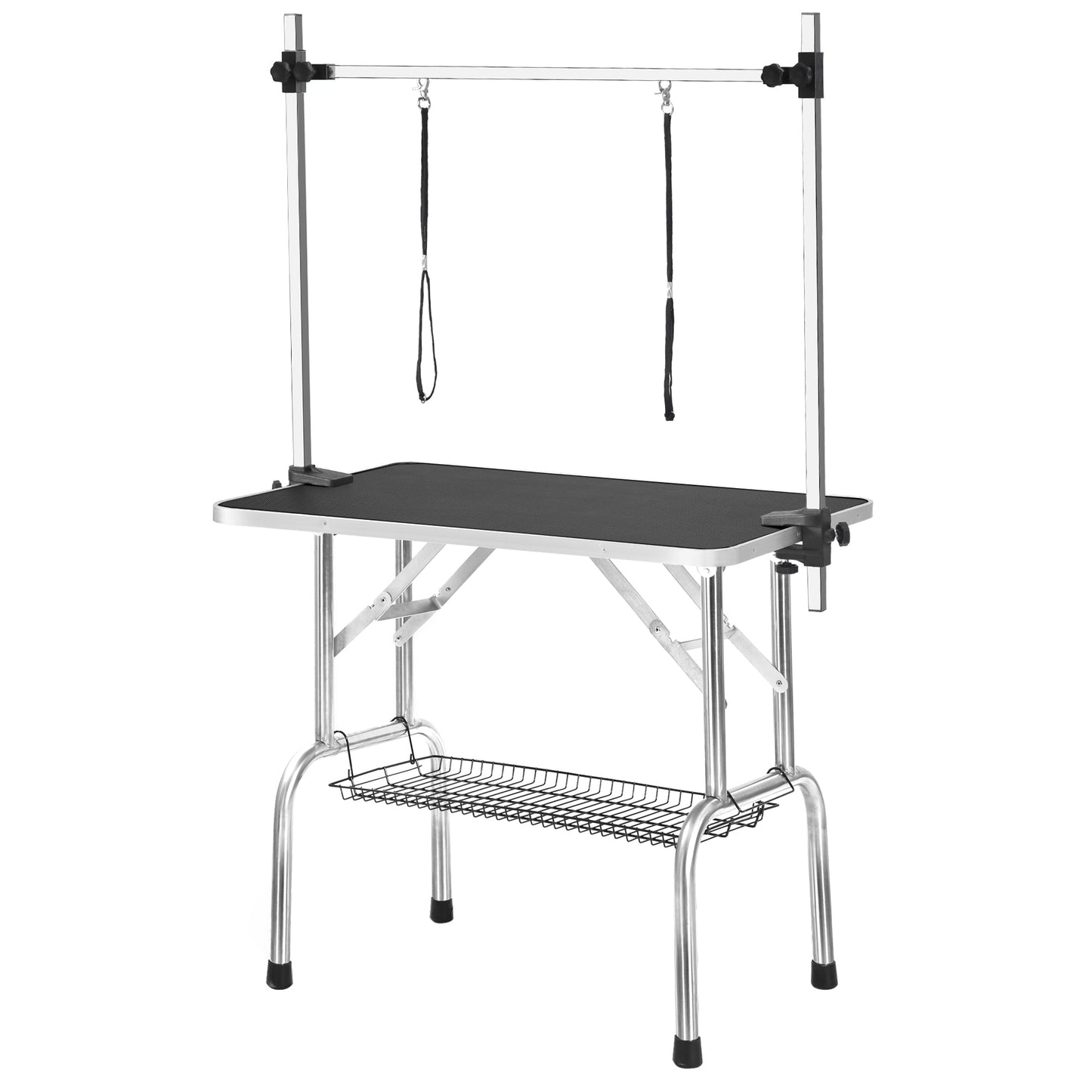 V.I.P Digital Presence adjustable dog grooming table with straps and storage shelf for pet care and grooming