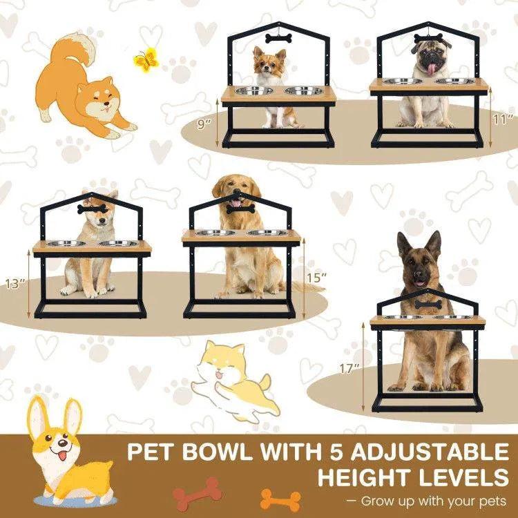 Adjustable Elevated Dog Feeder with 5 Height Settings in Natural by The Max & Rex Collection, perfect for dog bowls and fe...