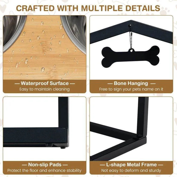 Adjustable Elevated Dog Feeder with 5 Height Settings in Natural by The Max & Rex Collection, perfect for dog bowls and fe...