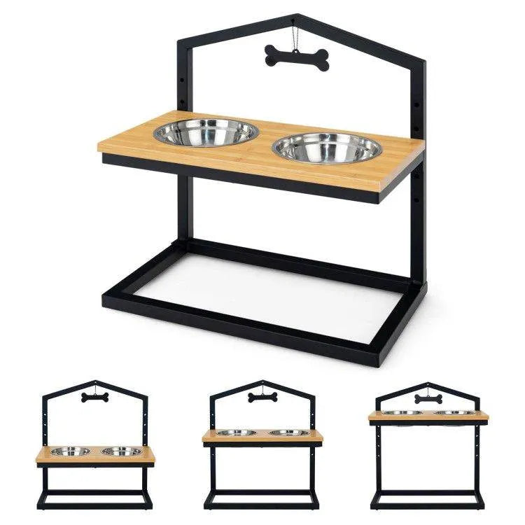 Adjustable Elevated Dog Feeder with 5 Height Settings in Natural by The Max & Rex Collection, perfect for dog bowls and fe...