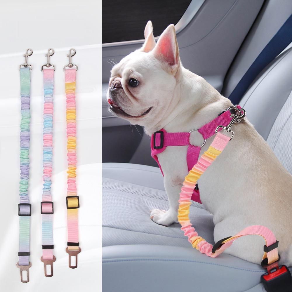 Adjustable pet car seat belt for cats in pastel colors to ensure safety during travel