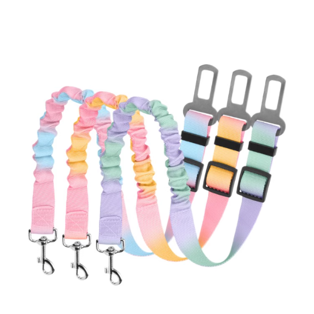 Colorful cat collars set with adjustable pet car seat belt clips for safe travel
