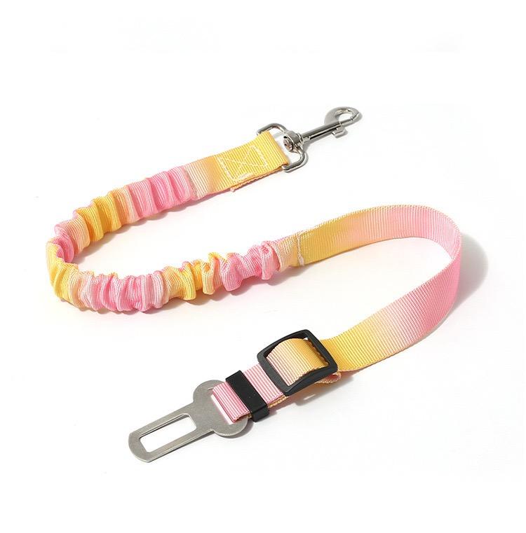 Purrfect Pet Kingdom Adjustable Pet Car Seat Belt in Pink and Yellow for Safe Travel with Cats