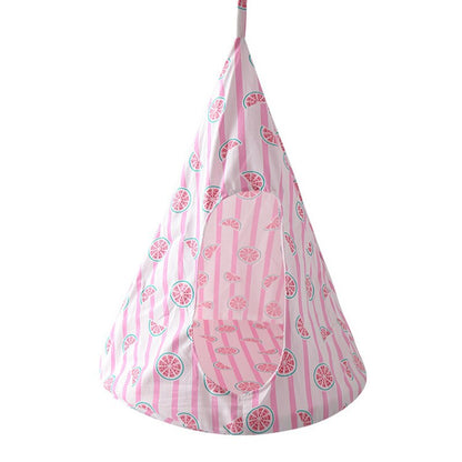 Pink striped linen suspended cat nest with watermelon pattern from Purrfect Pet Kingdom Feline Sanctuaries.