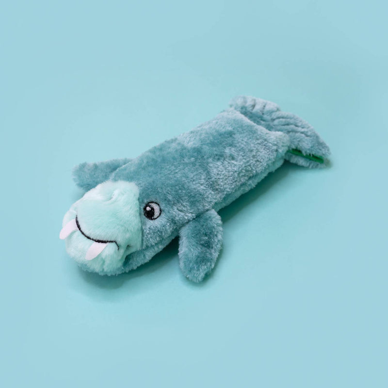 Bottle Crusherz Teal Walrus Plush Dog Toy