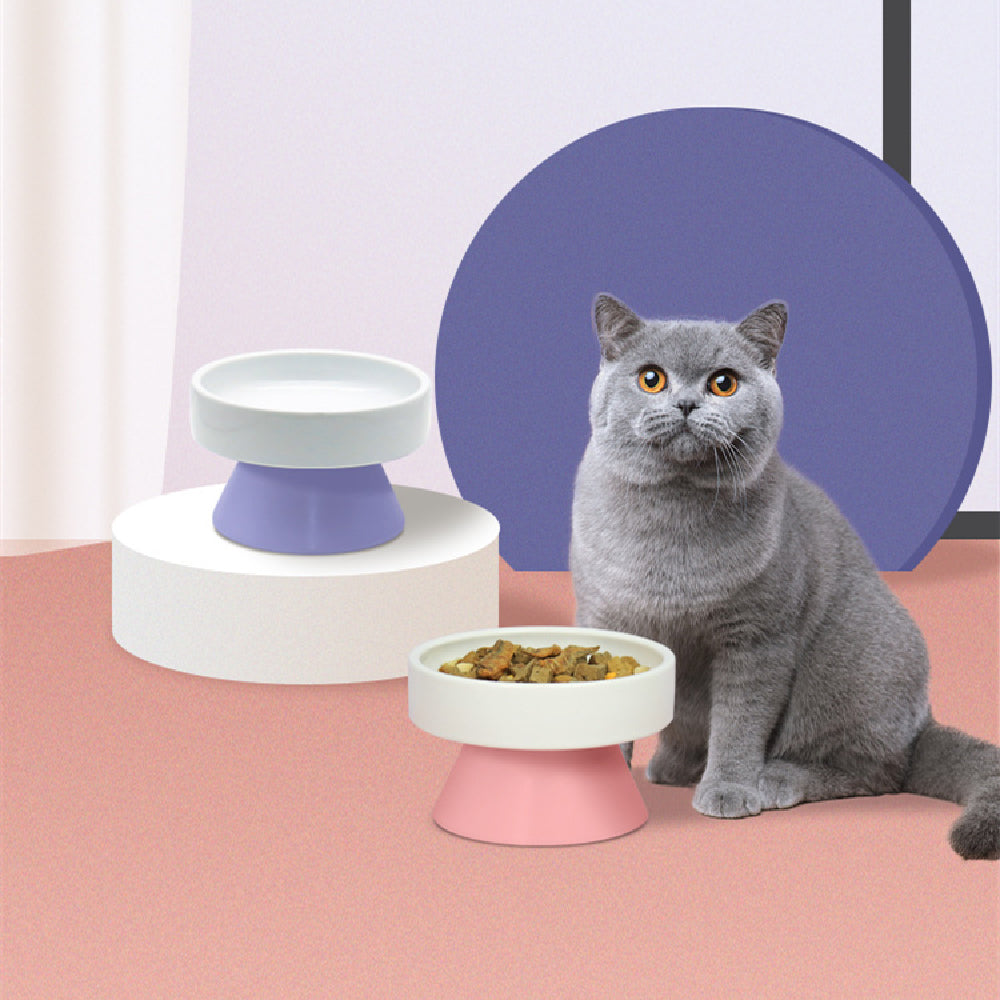 Cat Ceramic Heightened Neck Guard Wide Mouth Bowl Drinking