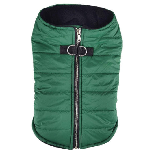 Zip-up Dark Green Fleece Lined Dog Puffer Vest