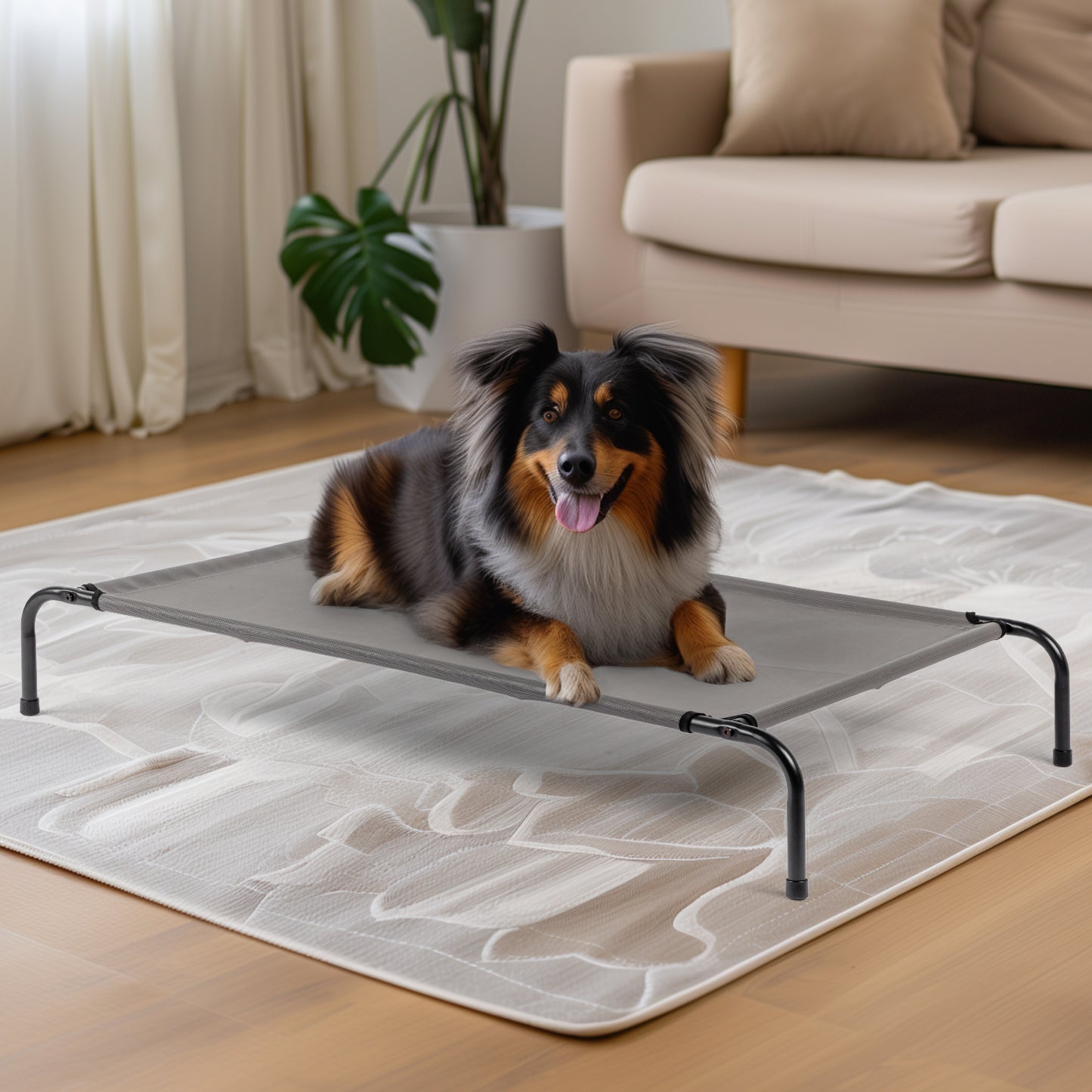 Elevated Outdoor Dog Cot with Cooling Mat - Black