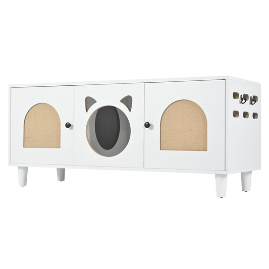 Furniture Style Cat Cabinet Cream White Cat Litter Box