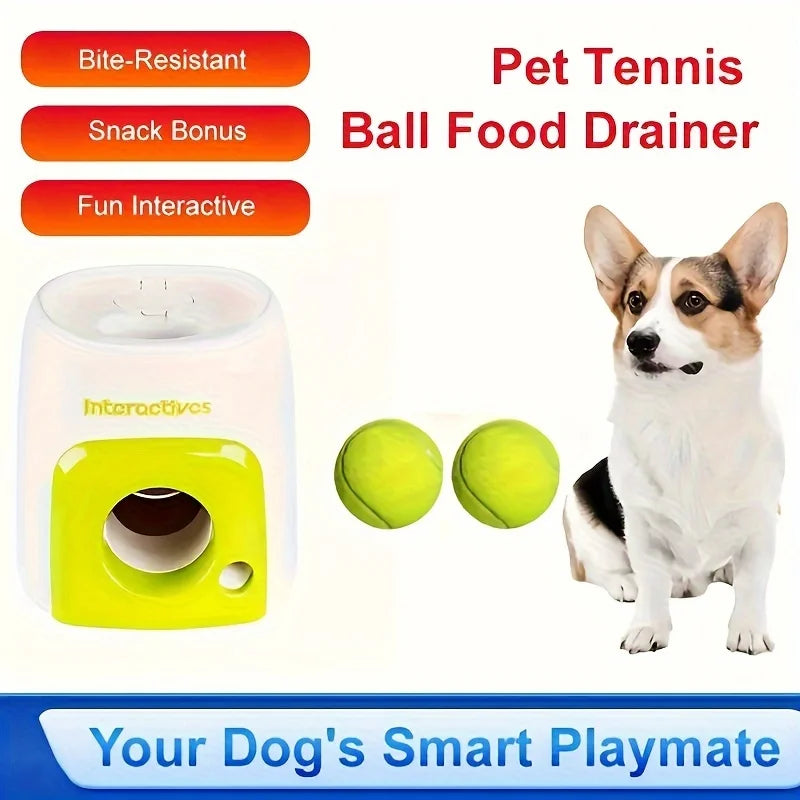Interactive pet tennis ball food drainer with automatic dog ball launcher for engaging playtime