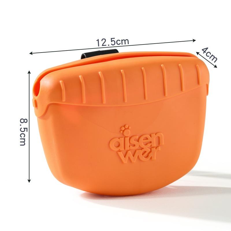 Portable pet treat pouch in orange for convenient dog training and rewarding pets on the go