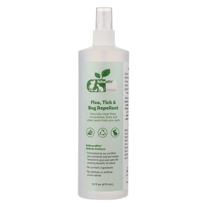 All-Natural Flea and Tick Repellent Spray for Dogs and Cats by ReNewedPet, available in 2 oz, 4 oz, and 16 oz sizes, clear...