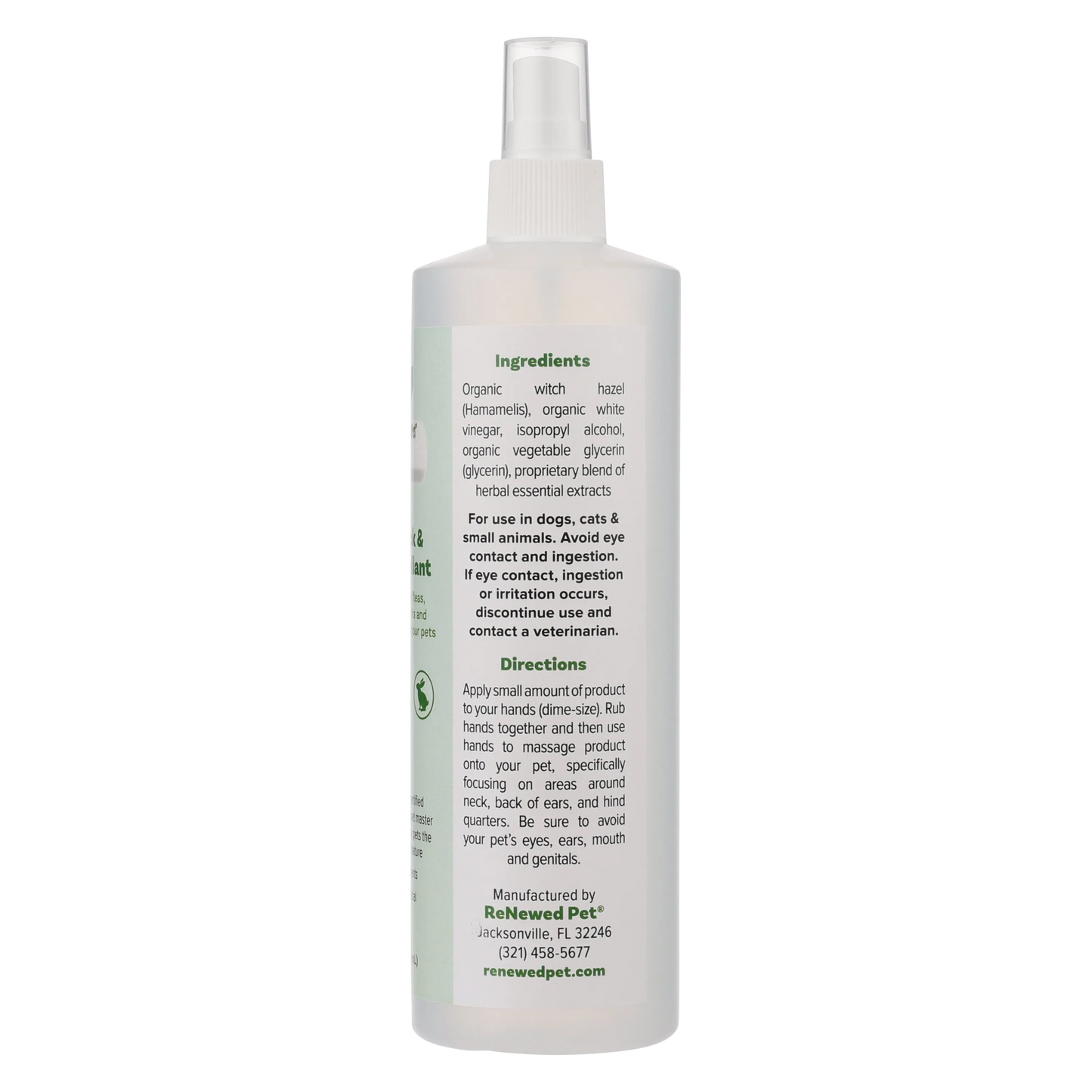All-Natural Flea and Tick Repellent Spray for Dogs and Cats by ReNewedPet, available in 2 oz, 4 oz, and 16 oz sizes, clear...