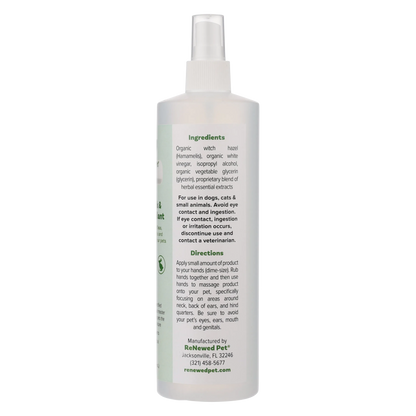 All-Natural Flea and Tick Repellent Spray for Dogs and Cats by ReNewedPet, available in 2 oz, 4 oz, and 16 oz sizes, clear...