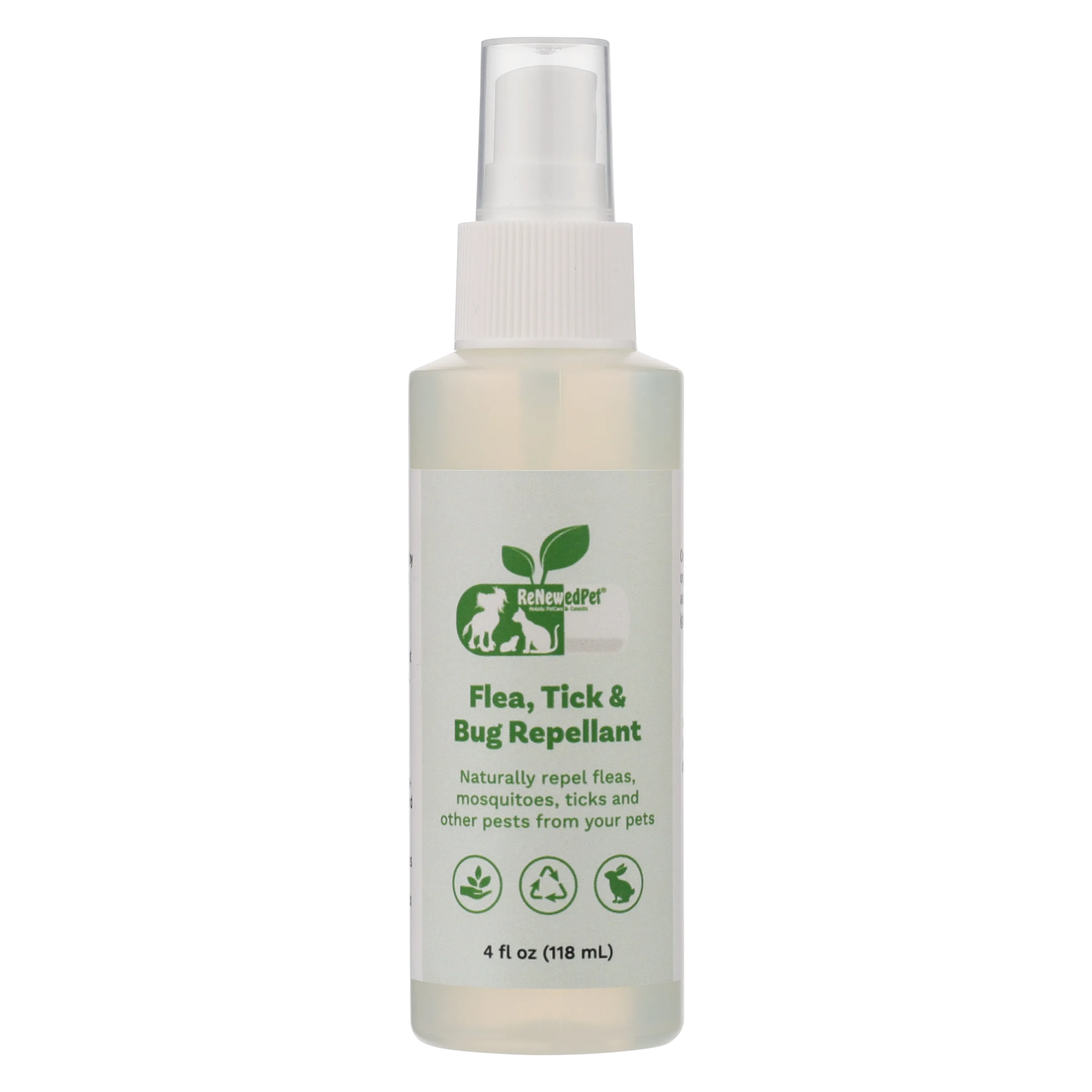 All-Natural Flea and Tick Repellent Spray for Dogs and Cats by ReNewedPet, available in 2 oz, 4 oz, and 16 oz sizes, clear...