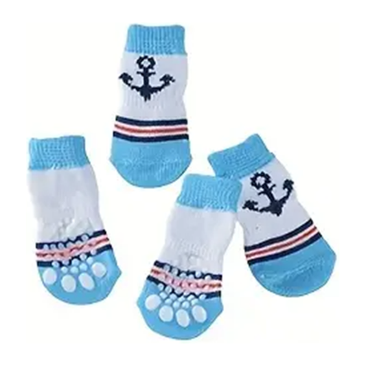 Anchor Blue Non-Skid Bottom Warm Pet Socks - 4pc