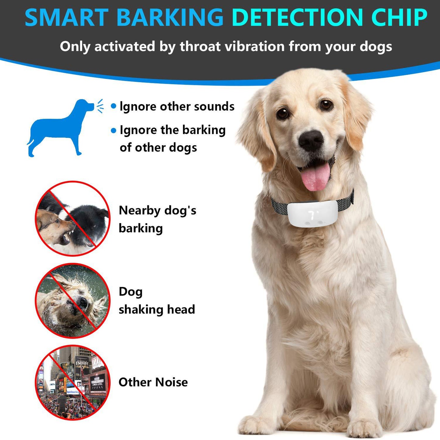 Anti barking dog training collar with smart detection chip for effective pet training