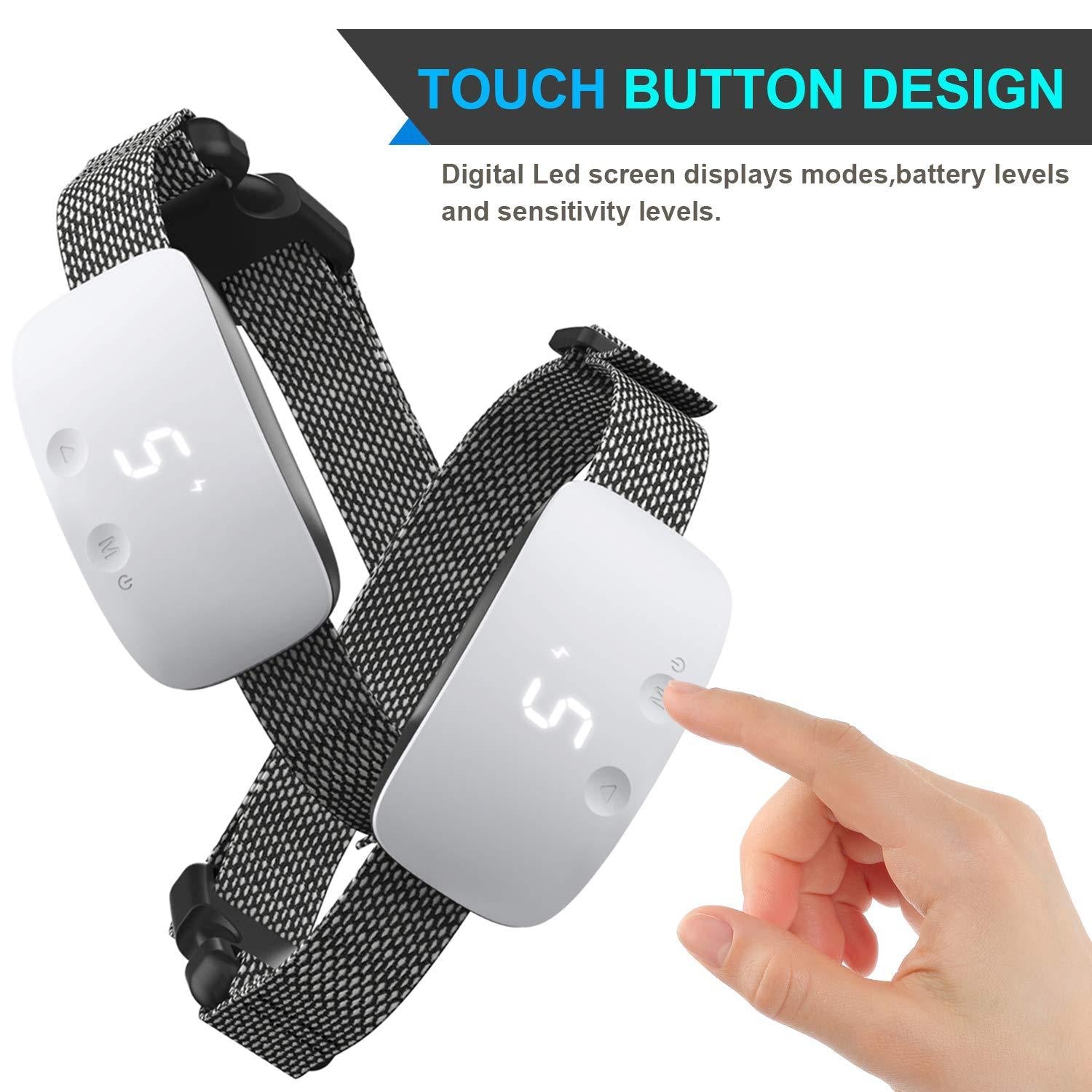 Anti barking dog training collar with touch button design and digital LED display for effective training