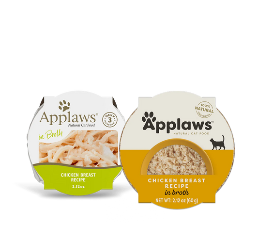 Applaws Chicken Breast in Broth Wet Cat Food (2.12oz) by The Family Pet, featuring a savory broth and tender chicken pieces.