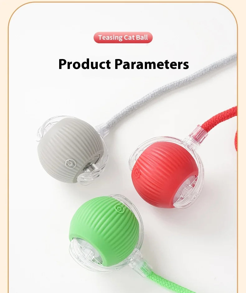 Tail Chasers automatic cat ball toy in gray, red, and green for interactive feline play