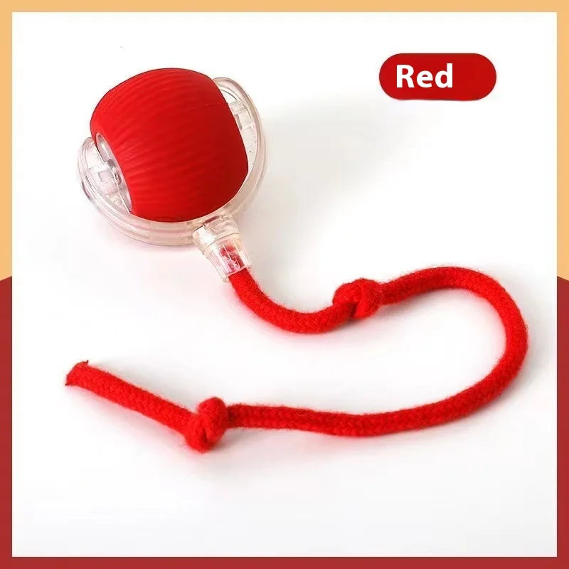 Red automatic cat ball toy with a soft string for interactive playtime with your cat