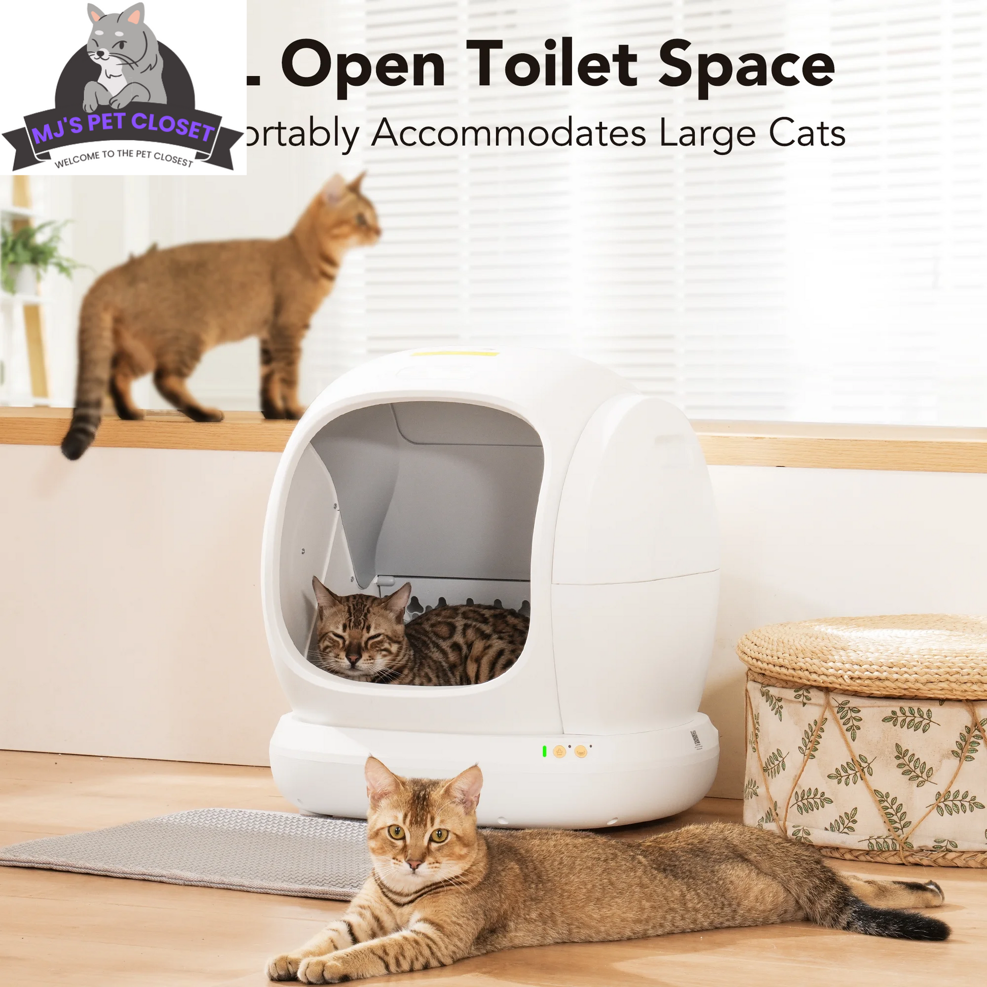 MJ's Pet Closet automatic cat litter box app controlled with spacious design for large cats