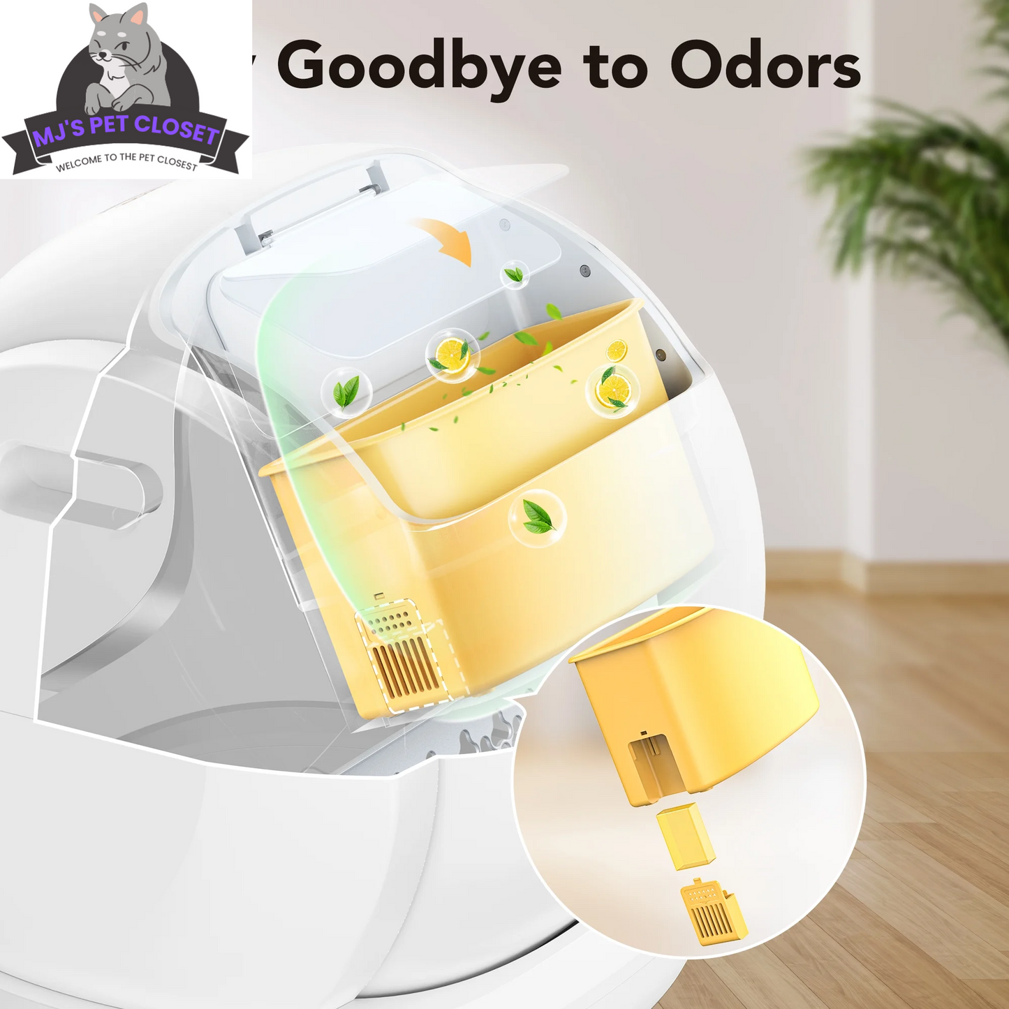MJ's Pet Closet automatic cat litter box app controlled for easy maintenance and odor elimination