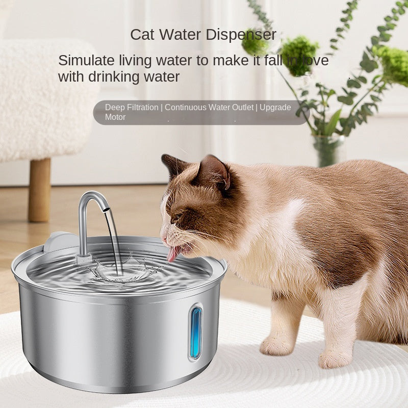 4L automatic dog water bowl with a stainless steel design, promoting continuous fresh water access for pets