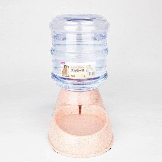 Purrfect Pet Kingdom automatic pet feeder and water dispenser with large clear water container and pink base