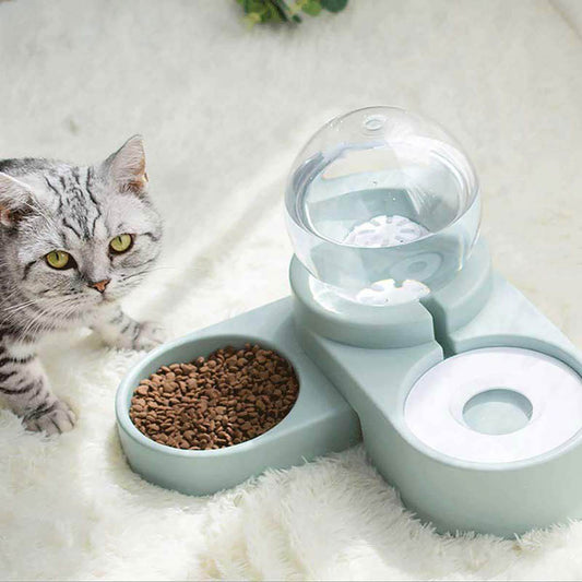 Purrfect Pet Kingdom automatic pet water fountain and feeder with clear water container and dry food section