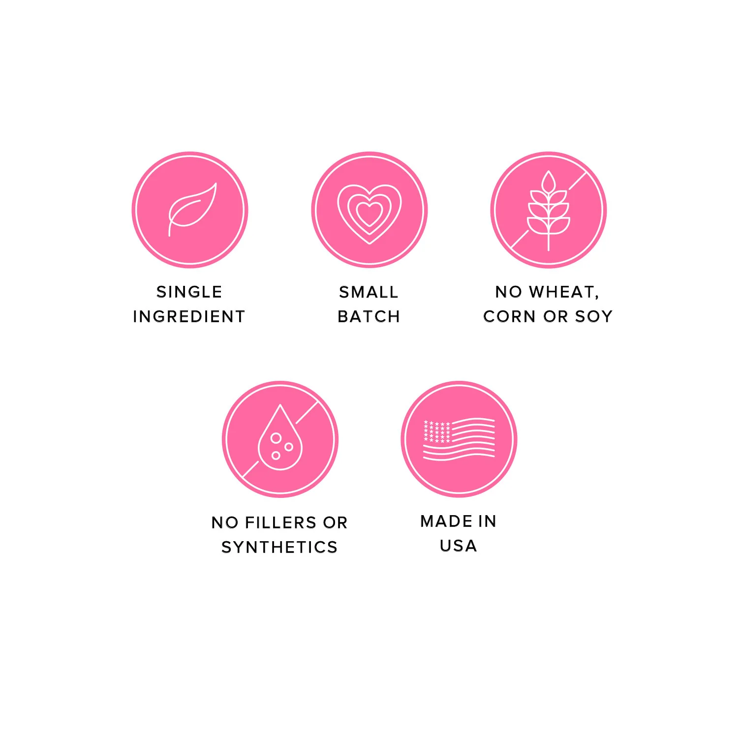 Ava's Pet Palace dog snacks features icons for single ingredient, small batch, no fillers, and made in USA