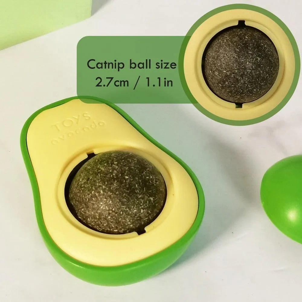 Avocado Wall Ball Cat Toy by Stevvex, a healthy, rotatable treat for kittens, ideal for teeth cleaning and playtime.