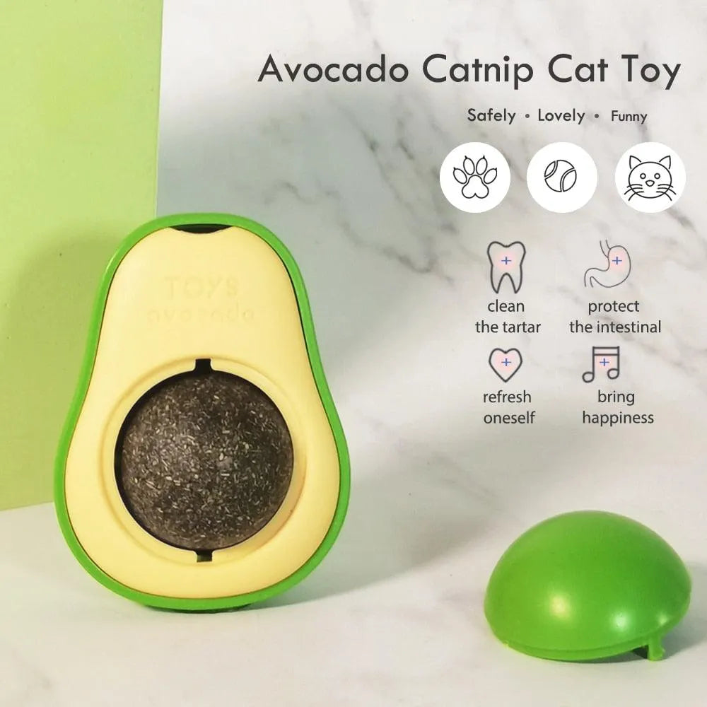 Stevvex Avocado Wall Ball Cat Toy, green and yellow, healthy edible licking ball for kittens, teeth cleaning treat, HM98PB...