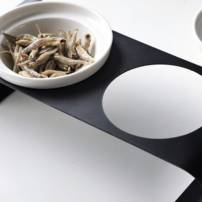 Elevated Double Ceramic Cat Bowls with Luxury Iron Stand