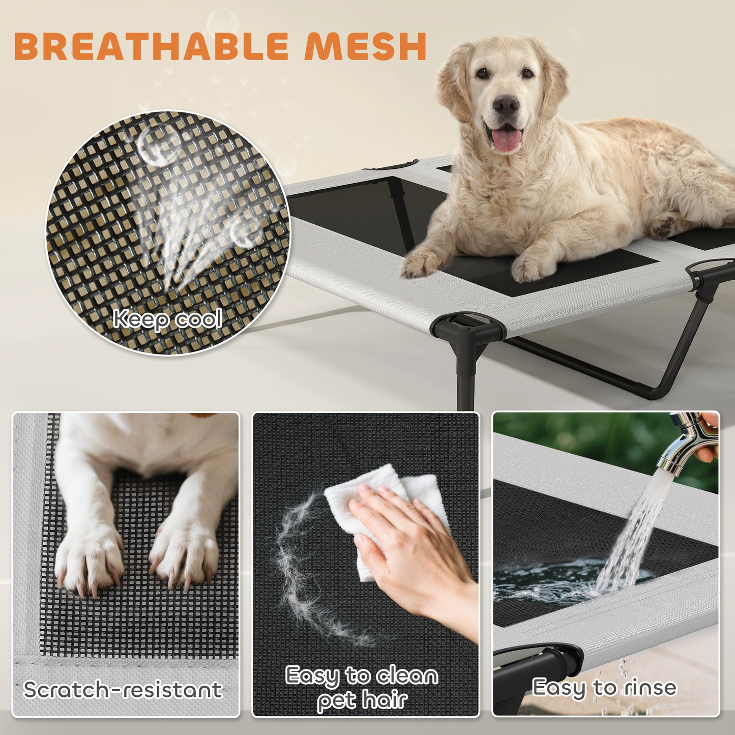36" Elevated Cooling Pet Cot with Canopy - Light Grey