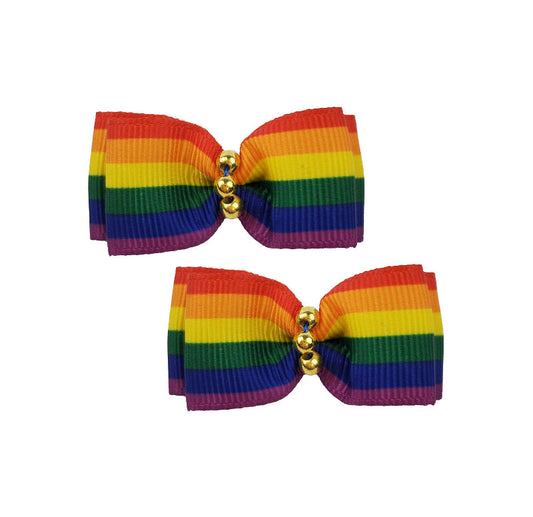 Rainbow Canine Hair Bows on French Clips - 2 bows per card