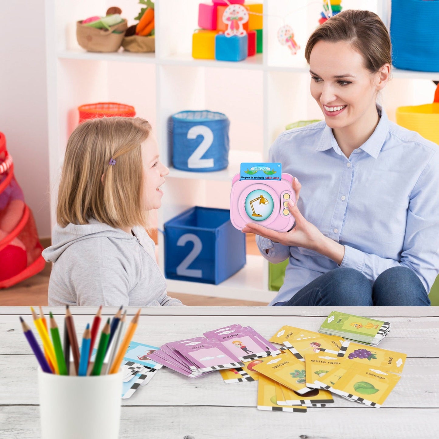 Spanish & English Talking Flash Cards 224 Sight Words Bilingual Flash Cards Rechargeable Card Early Education Device Educational Toy for Boys Girls Ag