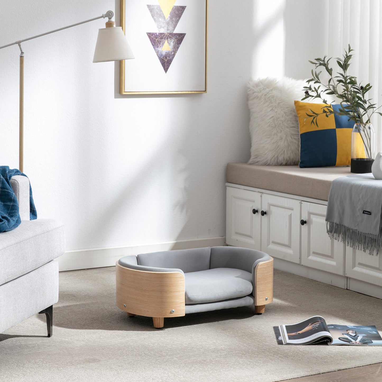 Scandinavian style Elevated Dog Bed Pet Sofa With Solid Wood