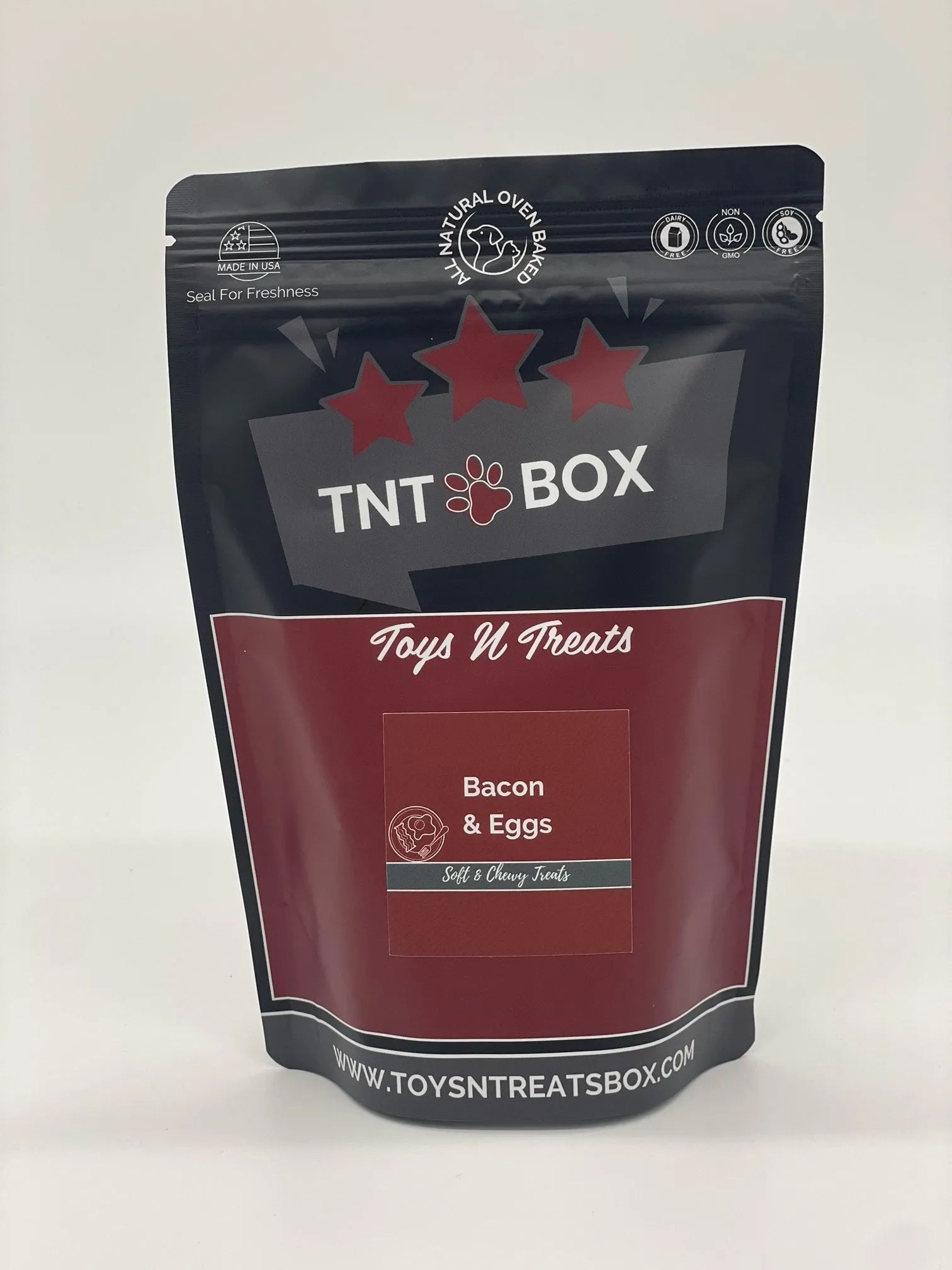 Bacon and Egg Probiotic Soft Dog Treats by Toys N Treats Box, budget-friendly dog treats in a vibrant package, priced at $...