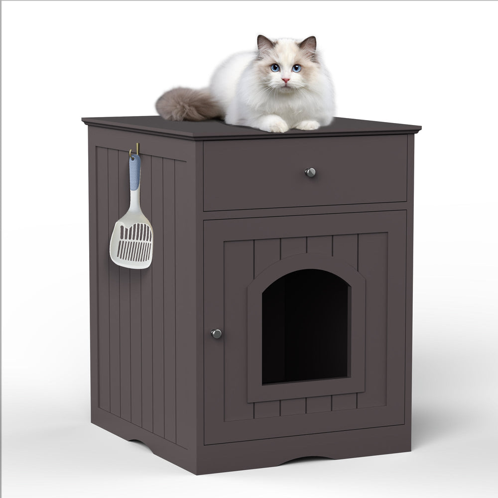 Wooden Pet House Cat Litter Box Enclosure with Drawer, Side