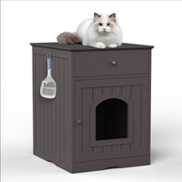 Wooden Pet House Cat Litter Box Enclosure with Drawer, Side