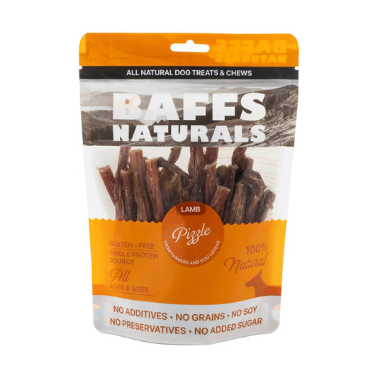 Baffs Naturals All Natural Lamb Dog Treats in a resealable bag for healthy canine snacking