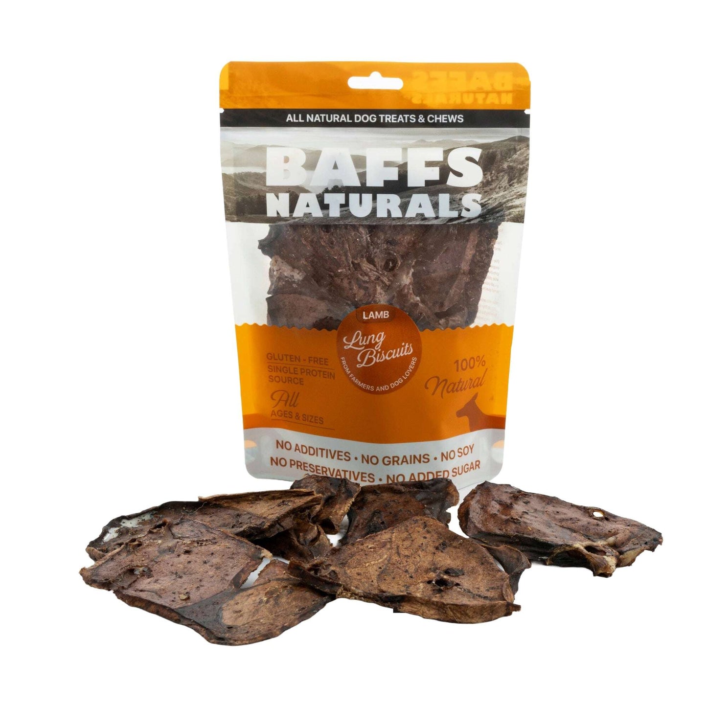 Baffs Natural Dog Treats in Lamb flavor, grain free dog treats no additives, gluten-free and healthy snacks for dogs
